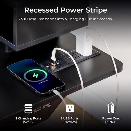 GTPLAYER Electric Standing Desk with Drawers, 48 x 24 Inch Height Adjustable Gaming Desk with Monitor Stand, Power Outlets & LED Lights, Home Office Sit Stand Up Desk with Memory Preset (Black)