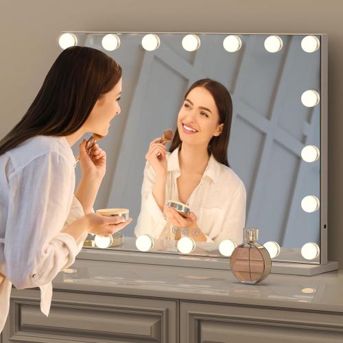Hollywood Vanity Mirror with Lights, Tabletop Makeup Mirror with 20 Dimmable LED Bulbs, 3 Color Lighting Modes, Vanity Mirror for Bedroom, Touch Control, Tabletop or Wall-Mounted, White