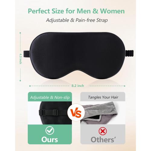 BeeVines Sleep Mask, 2 Pack 100% Real Natural Silk Eye Masks with Adjustable Strap for Sleeping, Mulberry Silk Eye Sleep Shade Cover, Blocks Light Reduces Puffy Eyes Traveling Gifts (Black & Black)
