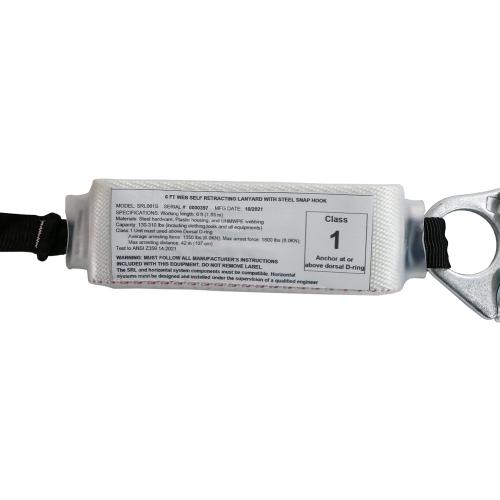 AFP Demon 6 Foot Single Web Leg Self Retracting Lifeline Safety Yoyo, Shock Pack Absorber, Steel Snap Hook & Steel Carabiner Fall Protection Arrest Limiter SRL | OSHA & ANSI Rated