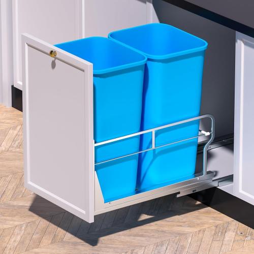 Insputer Dual Pull Out Trash Can Under Cabinet with Soft-Close Slides, Heavy Duty Under Sink Trash Can Kit for Kitchen Sink, Laundry, Garbage Can Not Included, Requires 17 W X 24 D Cabinets