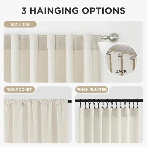 Joydeco Linen Curtains 96 inch Length 2 Panel Set, Light Filtering Curtain for Living Room Bedroom, 52 inch Wide Drapes with Rod Pocket Back Tab (96 Lx52 W, Ivory on Linen)