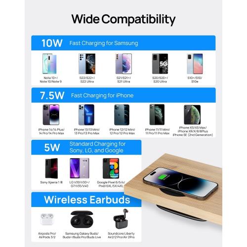 KPON Invisible Wireless Charger, 40MM(1.57) Wireless Charging Desk Mat Mouse Pad, Hidden Charging Station for iPhone 16/15/14/13/12/Samsung/Google Pixel/LG/Wireless Phones(Adapter Included)