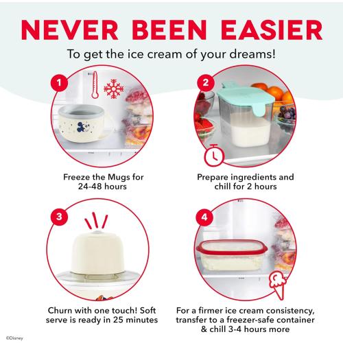 Disney Dash My Mug Ice Cream Maker Bundle - Mini Electric Ice Cream Maker - Creates Gelato, Sorbet & Frozen Yogurt - Easy to Clean & Use - 2 Mugs, Mickey & Minnie Design NEEDS CLEANING, MISSING PIECES