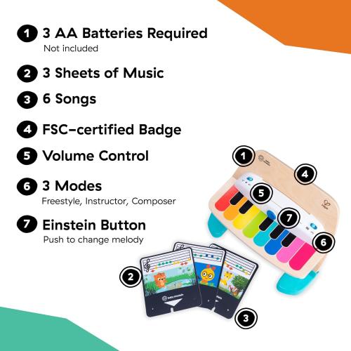 Baby Einstein and Hape Magic Touch Wooden Toy Piano, Montessori Musical Learning Toy for Babies and Toddlers 6mo