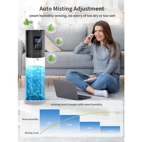 8L Humidifiers for Bedroom, 30dB Quiet, 500ft² Coverage, 60H Runtime, Top Fill, 3-in-1 Humidifier Large Room & Essential Oil Diffuser & Ambient Light, Sleep Mode, 16H Timer, Auto Shutoff Protection