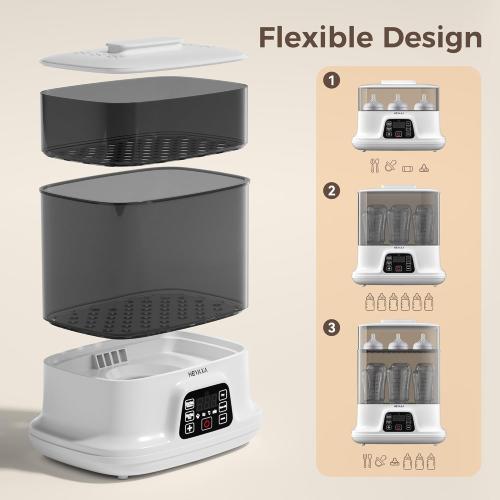 HEYAXA Baby Bottle Steri-lizer and Dryer, 10 Bottles Large Capacity, 4 in 1 Electric Steamer and Dryer for All Bottles, Parts & Baby Essentials, Touch Screen and Auto-Off