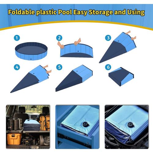 Foldable Dog Pool, 63 x 12 Kiddie Pool with Hard Plastic, Non-Slip Dog Bath Tub for Outdoor Backyard, Collapsible Dog Swimming Pool for Kids Dogs Pets (Blue)