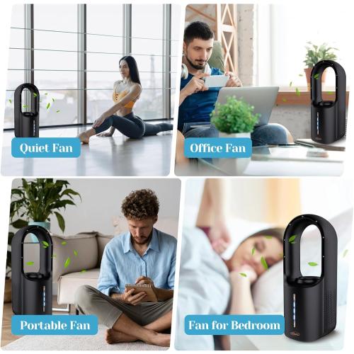 Inmorven Bladeless Desk Fan, Small Desktop Fans for Office Quiet Plug In, Mini Table Fan for Bedroom, Portable Air Circulator with USB Charging, 11.8 Inch