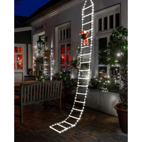 Christmas Decorations LED Ladder Lights with Climbing Santa Claus, 10ft Outdoor Christmas Decorative Light - 8 Modes Xmas Lights Tree for Home Holiday Wall Window Xmas Decor (Cool White)