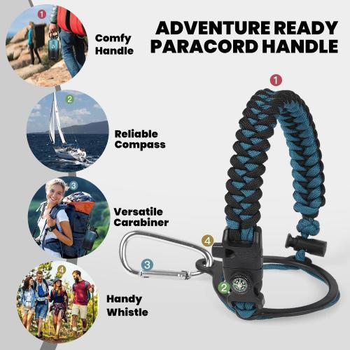 BLUE AND BLACK One Gallon Water Bottle Insulated, Triple Walled Vacuum Stainless Steel (Cold for 48 Hrs), Leak Proof & Non-BPA, Large Water Flask Jug with Paracord Handle & Straw Spout Lids