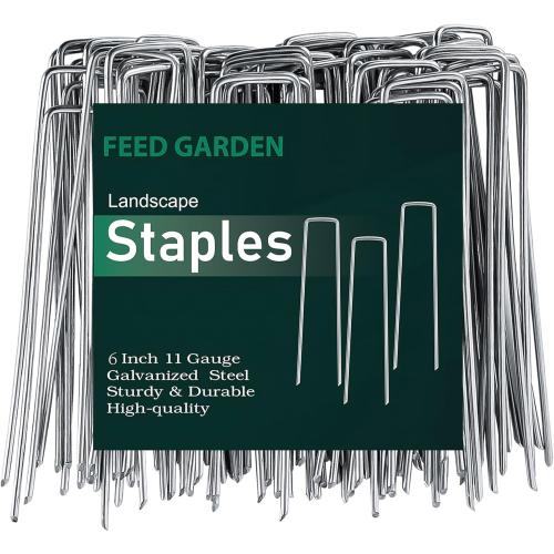 FEED GARDEN 6 Inch 25 Pack Galvanized Landscape Staples 11 Gauge Anti-Rust Garden Stakes SOD Pins Yard Stakes