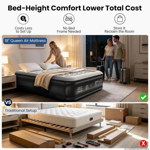 OhGeni Air Mattress Queen with Built in Pump, 18 Raised Blow up Bed, 800lb