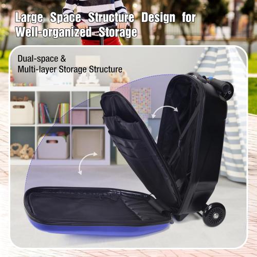 20 Kids Scooter Suitcase Ride-On Carry-On - 2-in-1 Lightweight Hardshell Luggage for Airplane Travel, Foldable Rolling Suitcase for Boys & Girls Ages 4-12