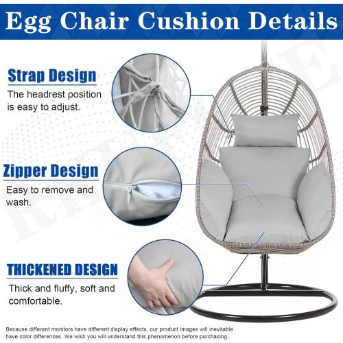 Egg Chair Cushion, Hanging Basket Chair Cushions with Pillow, Soft Outdoor Swing Cushions Replacement with Waterproof Patio Egg Chair Covers (Grey)