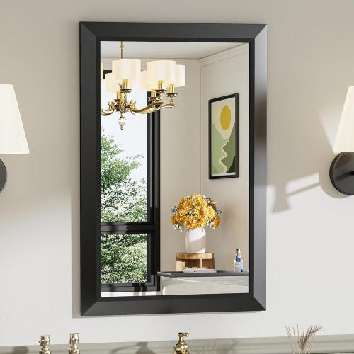 20x30 Black Bathroom Mirror, Anti-Rust Black Metal Framed Bathroom Mirrors for Over Sink, Wall-Mounted Rectangler Mirrors for Bathroom Vanity, Farmhouse, Bedroom, Living Room, Entryway Decor