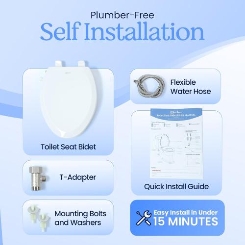CLEAR REAR Elongated Bidet Toilet Seat – Non Electric Attachment for Toilets, Easy to Install Self Cleaning, Rear & Feminine Wash Nozzles, Adjustable Water Sprayer, Eco Friendly Hygienic Upgrade