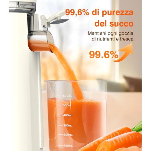 Cold Press Juicer, Zasmira Juicer Machines with Large Feeding Chute, Powerful Slow Juicer with Pulp Seperation, 99.6% Juice Purity, Easy to Clean, White
