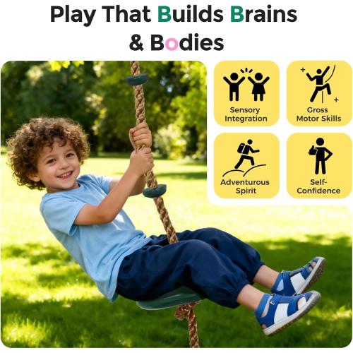 DECORLIFE Tree Swing for Kids, Adjustable Rope Swing Disc Swing for Outside with Platform Carabiners and Strap Outdoor, Playground Accessories, Green