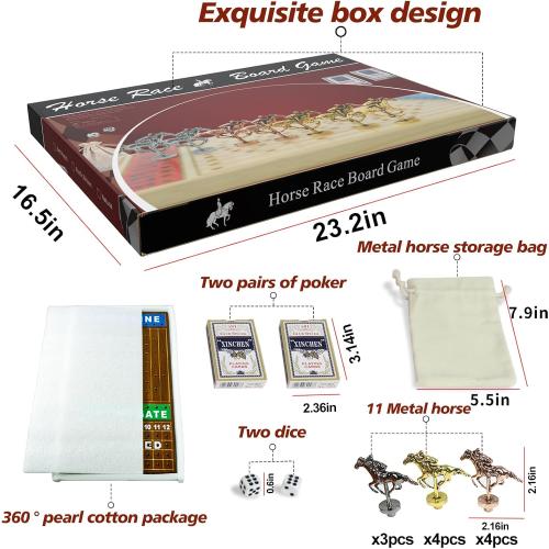 Size Large 21 inch Finish LINE Horse Racing Board Game is Equipped with 11 Luxury Metalcraft Horses Adult Chessboard Including 2 Dice and 2 Boxes of Cards (Flaming Color)