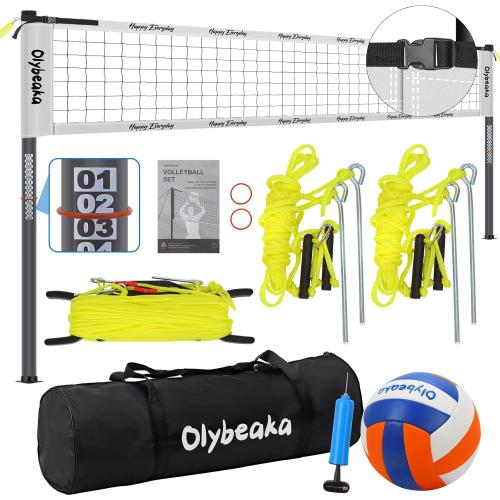 Outdoor Professional Volleyball Net Set for Backyard Beach with Adjustable Heavy Duty Poles, Durable Net, PU Volleyball & Pump, Carry Bag