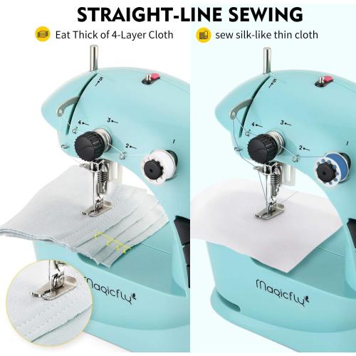 Magicfly Mini Sewing Machine with Extension Table, Dual Speed Portable Sewing Machine for Beginners with Light, Sewing Kit for Household Use, Blue