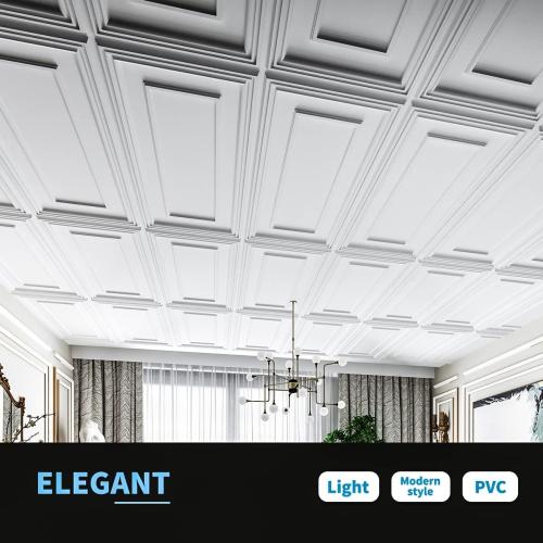 Art3d Drop Ceiling Tiles, 24x48in. White (12-Pack), Polyvinyl Chloride (PVC), Glue Down