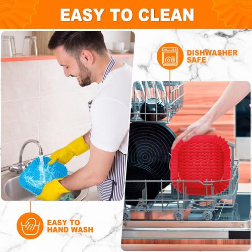 2 PCS Square Silicone Air Fryer Liners - 8 Inch Reusable Air Fryer Pot - Air Fryer Accessories - Air Fryer Inserts for 4 to 7 QT Oven Microwave Accessories (Red   Blue)