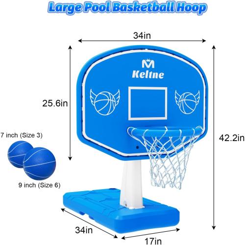 LED Pool Basketball Hoop, Solar Powered Poolside Basketball Hoop for Pool with Colorful Lights, Oversized Water Basketball Hoops with 2 Balls/Pump, Light Up Pool Games for Adults Teens.