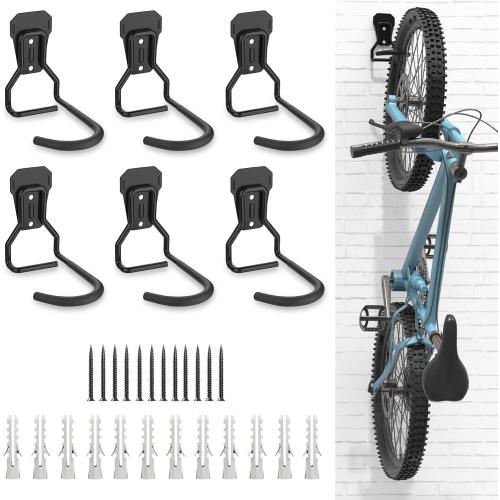 Housolution Bike Wall Mount with Fixed Hook, [6 Pack] Heavy Duty Bike Storage Rack, Bike Rack Vertical Stand for Garage - Easily Hang/Detach - with Screws Iron Bike Hanger Brackets