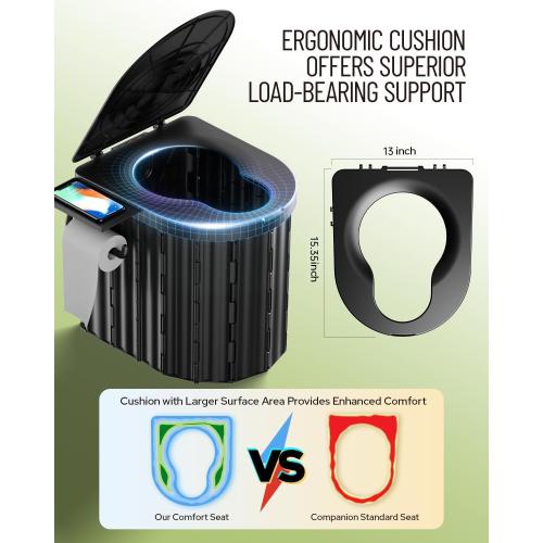 Camping Toilet with Pop-Up Privacy Tent and Liquid Waste Gel, Portable Toilet for Camping with Large Tent, Ergonomic Potty Provides Enhanced Comfort, Suitable for All Ages