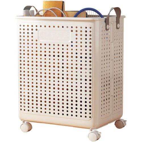 Color Cream  Collapsible Extra Large Laundry Hamper, Plastic Laundry Basket with Wheels,Suitable for Bathroom, Bedroom, Dorm Room & Laundry Room,Basket with Handle