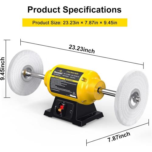 3/4HP Bench Buffer Polisher 4.8A, 8 inch Jewelry Buffer Polisher Machine, 3600 RPM Powerful Bench Polisher with Dual cotton Wheels for Jewelry, Metal, Wood, Jade, Knife, Plastic