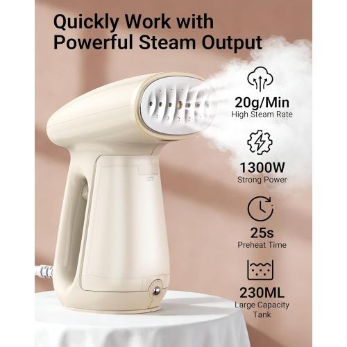 Bear Steamer for Clothes, Handheld Clothes Steamer,1300W Strong Power Garment Steamer with 230ml Tank,Fast Heat-up, Auto-Off, Steam Iron Fabric Wrinkle Remover with Brush for Home and Travel