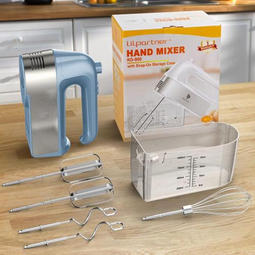 Hand Mixer Electric, 450W Kitchen Mixers with Scale Cup Storage Case, Turbo Boost/Self-Control Speed   5 Speed   Eject Button   5 Stainless Steel Accessories, For Easy Whipping Dough, Cream, Blue