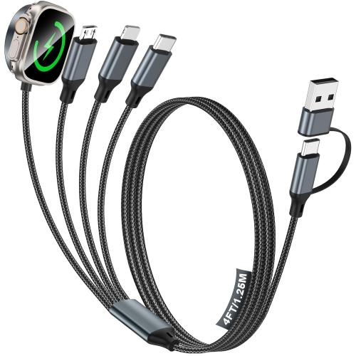 Travel Essentials,Multi Charging Cable for Apple Watch Charger/iPhone Charger/Samsung Charger,USB A & Type C Cable for iWatch Ultra/10-2/iPhone 17-11/Samsung S26-S20,Android Phone,Car[1.2M]-White