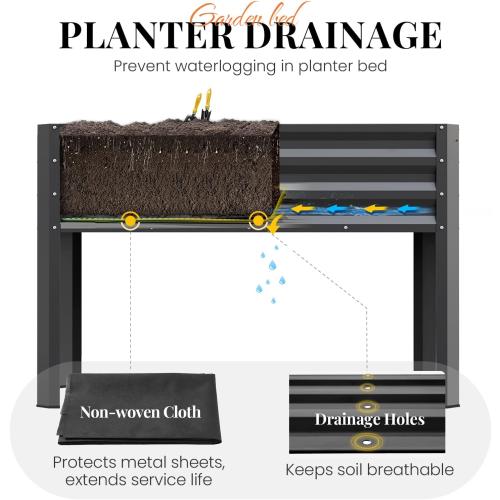 KING BIRD Large Raised Garden Bed with Legs & Storage Shelf Galvanized Elevated Planter Box for Backyard, Patio, Balcony, 400lb Capacity, Dark Grey 48×24×31.5 in