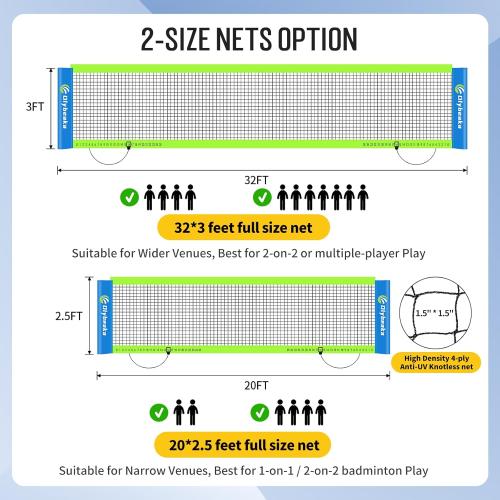 Outdoor Volleyball & Badminton Combo Net Set for Backyard, Beach with 2 Nets, Adjustable Poles, 4 Aluminum Rackets, PU Volleyball, Portable Carry Bag