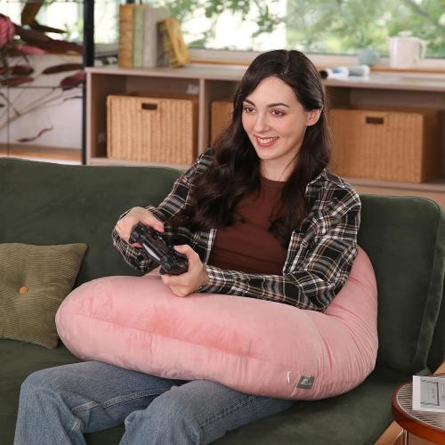 Ergonomic U-Shape Gaming & Lap Pillow - Crochet Pillow & Reading Support Pillow with Arm Relief, Comfort for Gamers, Crafters & Book Lovers (Pink)