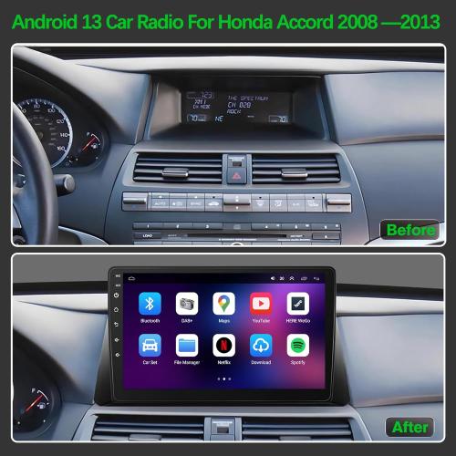 [4 64G] Android 13 Car Stereo with Wireless Apple Carplay & Android Auto for Honda Accord 2008-2013 10.1 Touchscreen Radio Upgrade with AHD Camera,GPS Navigation,SWC,WiFi,FM,Bluetooth