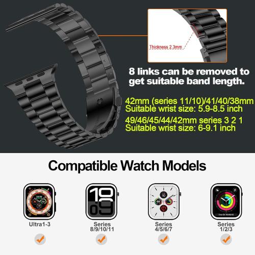 iiteeology Lightweight Stainless Steel Band Designed for Apple Watch Ultra 3 & Ultra 2, Series 1-11, 46mm, 45mm, 44mm, 42mm, Replacement iWatch Bands for Men & Women,Black