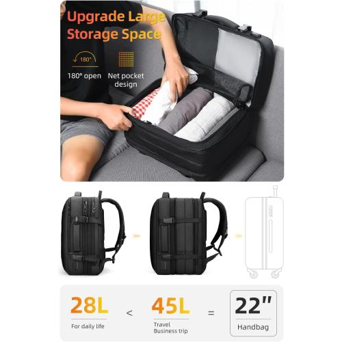 MARK RYDEN Travel Backpack for Men, 45L Flight Approved Carry on Backpack, 17.3 Inch Laptop Backpack with USB Charging Port, Waterproof Business Backpack