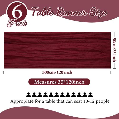 6 Pack 10FT Burgundy Christmas Cheesecloth Table Runner Table Runner 35x120 Inch Gauze Rustic Boho Cheese Cloth for Thanksgiving Wedding Decor Birthday Party Baby Shower Centerpiece Decoration