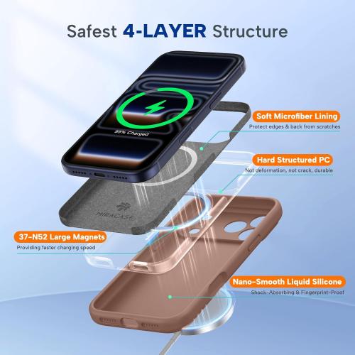 Miracase Magnetic for iPhone 17 Pro Case, Silicone, Chocolate | Compatible with MagSafe, Soft Microfiber Lining,Shockproof Drop Protection Phone Case for 17 Pro