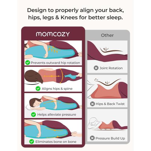 Momcozy J-Shaped Pregnancy Pillow for Sleeping with Cooling Cover – Maternity Body Pillow for Pregnant Women, Side Sleeper Support for Belly, Hip & Leg, Deep Grey