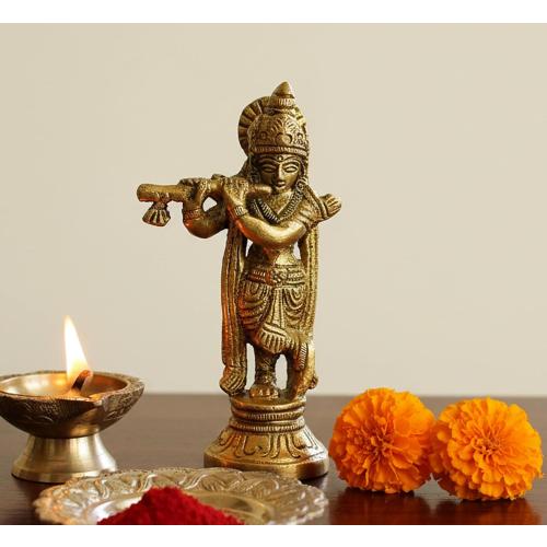 Esplanade - Brass - 3.5 - Krishna Makhan Chor Laddoo Gopal Baby Krishna Kishan Thakurji Murti Idol Statue Sculpture