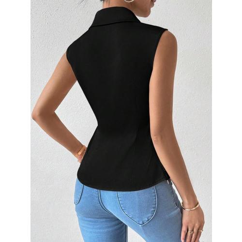 Blouses for Women Trendy Solid Color Slimming Fit Sleeveless Shirt Fashion Tops Tee