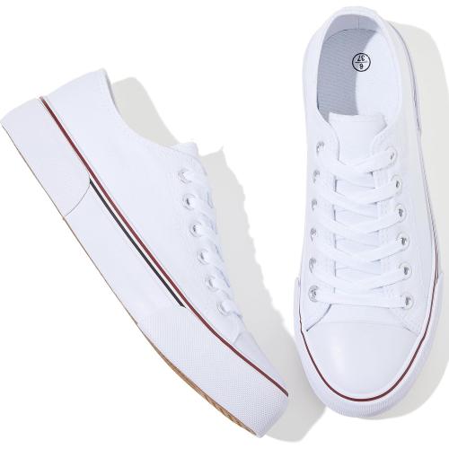 Size 9 Adokoo Canvas Tennis Shoes for Women Low Top Casual White Black Sneakers for Women Lace Up Fashion Comfortable Walking Shoes