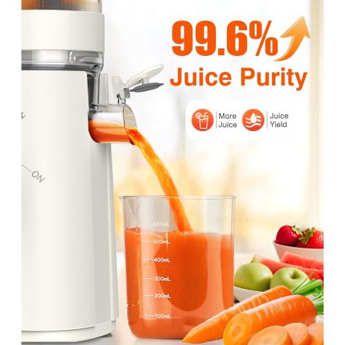 Cold Press Juicer, Zasmira Juicer Machines with Large Feeding Chute, Powerful Slow Juicer with Pulp Seperation, 99.6% Juice Purity, Easy to Clean, White