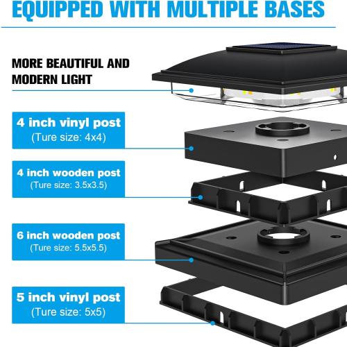 VOLISUN Solar Post Cap Light Outdoor Waterproof 12pack,Solar Fence - Post Lights for 4x4 5x5 6x6 Wooden/Vinyl Post,Black Deck Post Cap Light Solar Powered with Warm White for Garden/Patio/Porch